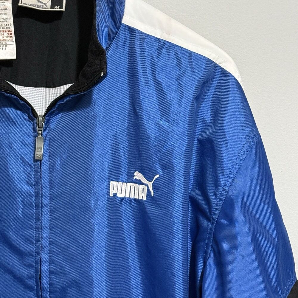 Vintage Puma Jacket Mens M Blue White Black Full Zip Windbreaker Y2K Colorblock - Picture 2 of 4